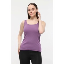 Defy's Kadın U Yaka Sıfır Kol Regular Fit Basic Geniş Askılı Tişört Mor