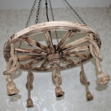 Otantik Çarşı Ahşap Halatlı Teker Avize 80 Cm. 5'li