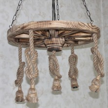 Otantik Çarşı Ahşap Halatlı Teker Avize 60 Cm. 5'li