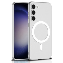 Case 4U Samsung Galaxy S23 Plus Kılıf Kamera Korumalı Wireless Şarj Özellikli Kıpta Magsafe Silikon Kapak Gümüş