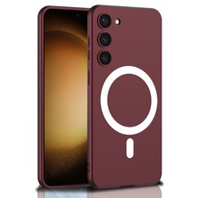 Case 4U Samsung Galaxy S23 Kılıf Kamera Korumalı Wireless Şarj Özellikli Kıpta Magsafe Silikon Kapak Koyu Kırmızı