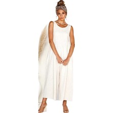 Barbora Yazlık Günlük Sırt Dekolteli Salaş Kadın Tulum BT212BEYAZ2