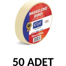 Kraf 50 Adet Maskeleme Bandı 15 mm x 40 Metre Kağıt Bant