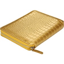 MTKardeşler Victoria's Journals Croco Zipper Folder Defter Altın   Çizgili