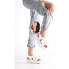 Minga Ortopedik Yüksek Taban Beyaz Kadın Sandalet