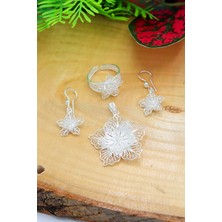 Midyat Nurtaş Gümüş Çiçek Model Kadın 925 Ayar Gümüş Telkari Üçlü Set 201022186