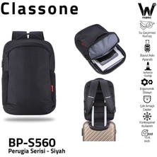 Classone BP-S560 Perugia Serisi 15.6 "su Geçirmez Kumaş Laptop ,notebook Sırt Çantası-Siyah