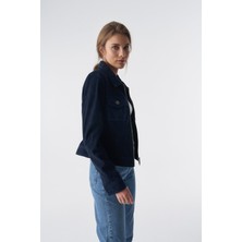 Furniq UK Kadın Lacivert Denim Süet Ceket