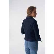Furniq UK Kadın Lacivert Denim Süet Ceket