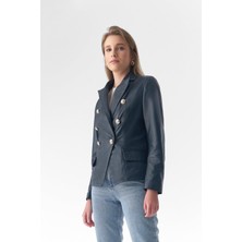 Furniq UK Kadın Lacivert Blazer Ceket