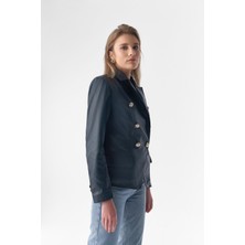 Furniq UK Kadın Lacivert Blazer Ceket