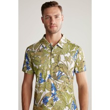 Hemington Çiçek Desenli Yeşil Polo Yaka T-Shirt