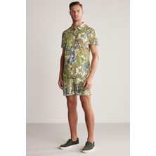 Hemington Çiçek Desenli Yeşil Polo Yaka T-Shirt