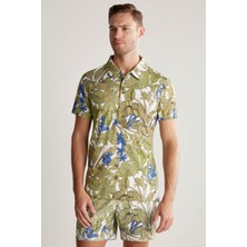 Hemington Çiçek Desenli Yeşil Polo Yaka T-Shirt