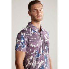 Hemington Çiçek Desenli Mor Polo Yaka T-Shirt