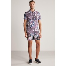 Hemington Çiçek Desenli Mor Polo Yaka T-Shirt