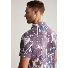 Hemington Çiçek Desenli Mor Polo Yaka T-Shirt