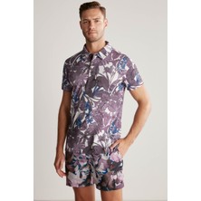 Hemington Çiçek Desenli Mor Polo Yaka T-Shirt