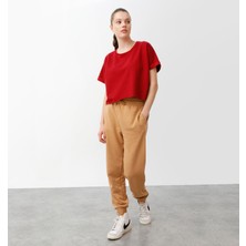 Nors Oversize Crop Kadın T-Shirt Bordo