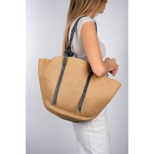 Luvi Arias Koyu Bej Hasır Kadın Omuz Çantası