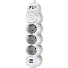 FLY FLY-3393-01 Termal Akım Korumalı 3'lü Priz 2 USB 2m 2.1A Uzatma Kablosu