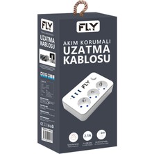 FLY-3406 Akım Korumalı Anahtarlı Topraklı Çocuk Korumalı 3'lü Grup Priz (3'li USB Şarj Destekli) 2 Metre