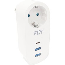 Fly 3400-01 Akım Korumalı 1xPriz 2xUsb 1xUsb Type-C Soket 2.1A