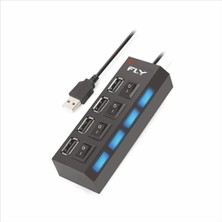 FLY-3407 Anti Statik Güç Soketi, 4 Port USB 2.0 Çoklayıcı Hub Anahtarlı Işıklı (On/off)