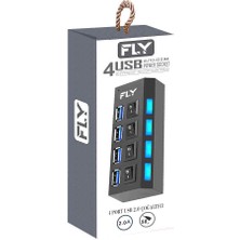 FLY-3407 Anti Statik Güç Soketi, 4 Port USB 2.0 Çoklayıcı Hub Anahtarlı Işıklı (On/off)