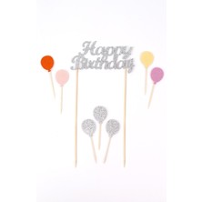 Le Mabelle Gümüş  Happy Birthday Balon Pasta Süsü