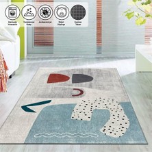 Carpettex Çocuk Bebek Halısı Bohem Fil Desenli Gri Halı Yıkanabilir Kaymaz