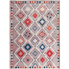 Carpettex El Dokuma Yün Kilim Görünümlü Bej Krem Halı Kaymaz Yıkanabilir