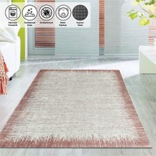 Carpettex Modern Abstrak Yağmur Bordür Desenli Rose Beyaz Halı Kaymaz Yıkanabilir