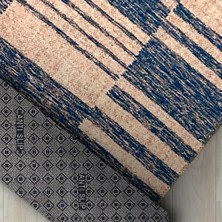 Carpettex Çizgi Tarama Modern Desenli Bej Mavi Halı Kaymaz Yıkanabilir