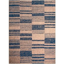 Carpettex Çizgi Tarama Modern Desenli Bej Mavi Halı Kaymaz Yıkanabilir