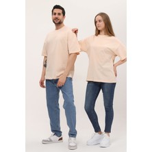 Giyadda Kadın Erkek Somon Yavruağzı Oversize Bol Kalıp Basic T-Shirt