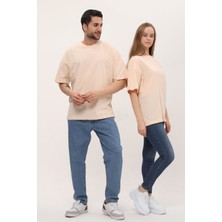 Giyadda Kadın Erkek Somon Yavruağzı Oversize Bol Kalıp Basic T-Shirt