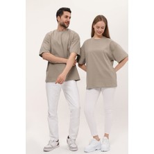 Giyadda Kadın Erkek Açık Kahverengi Oversize Bol Kalıp Basic T-Shirt