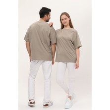 Giyadda Kadın Erkek Açık Kahverengi Oversize Bol Kalıp Basic T-Shirt