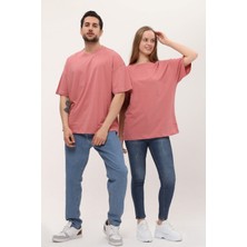 Giyadda Kadın Erkek Gül Kurusu Pembe Oversize Bol Kalıp Basic T-Shirt