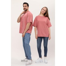 Giyadda Kadın Erkek Gül Kurusu Pembe Oversize Bol Kalıp Basic T-Shirt