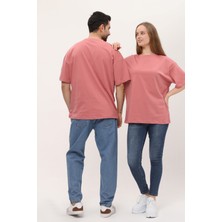 Giyadda Kadın Erkek Gül Kurusu Pembe Oversize Bol Kalıp Basic T-Shirt