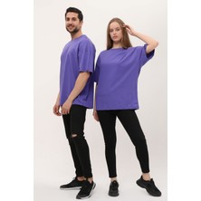 Giyadda Kadın Erkek Mor Oversize Bol Kalıp Basic T-Shirt