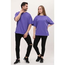 Giyadda Kadın Erkek Mor Oversize Bol Kalıp Basic T-Shirt