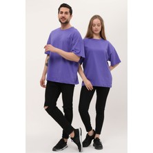 Giyadda Kadın Erkek Mor Oversize Bol Kalıp Basic T-Shirt