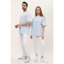 Giyadda Kadın Erkek Açık Mavi Oversize Bol Kalıp Basic T-Shirt