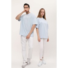 Giyadda Kadın Erkek Açık Mavi Oversize Bol Kalıp Basic T-Shirt