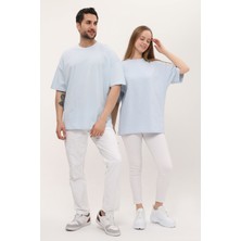 Giyadda Kadın Erkek Açık Mavi Oversize Bol Kalıp Basic T-Shirt