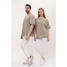 Giyadda Kadın Erkek Açık Kahverengi Oversize Bol Kalıp Basic T-Shirt