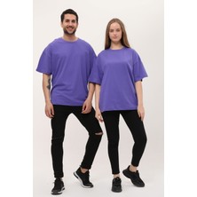 Giyadda Kadın Erkek Mor Oversize Bol Kalıp Basic T-Shirt